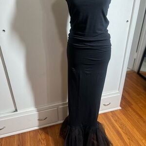 Vintage Goth!!  Black Strapless Gown with Tulle Hem